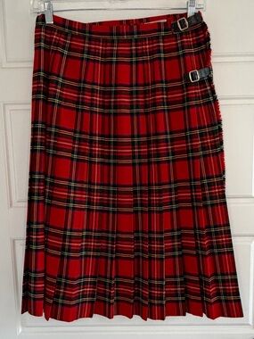 Vintage 100% Wool Red Tartan Plaid Scottish Pleated Kilt Skirt Size 16 Authentic